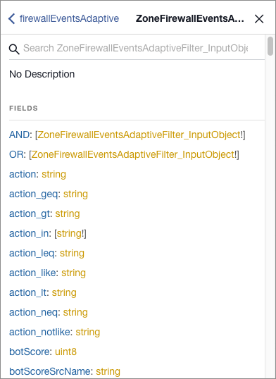 Browsing GraphiQL filter fields