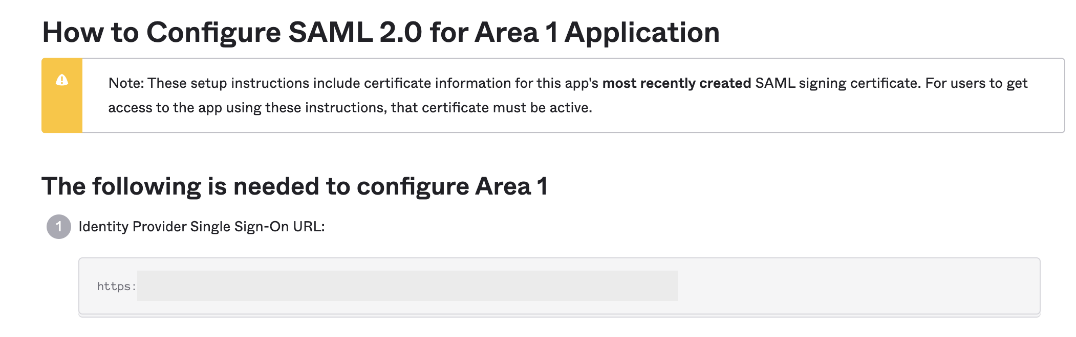 Copy and save the SSO URL to use later in the Area 1 dashboard